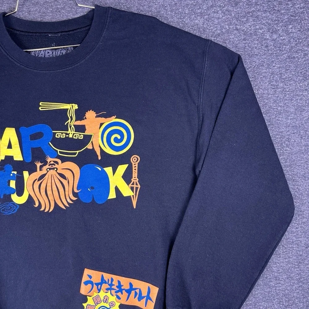 Y2k Naruto Shippuden Sweater‎ Mens L Black Graphic Retro Anime Pullover Uzumaki